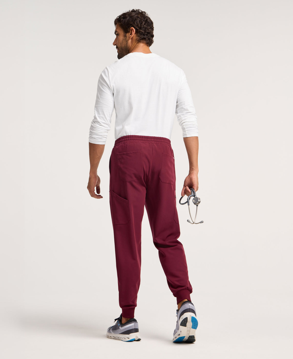 Jaanuu Osmo 8-Pocket Scrub Jogger in Burgundy, product photo 5 of 6