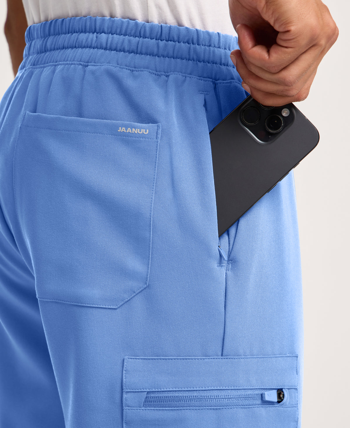 Jaanuu Osmo 8-Pocket Scrub Jogger in Ceil Blue, product photo 3 of 6