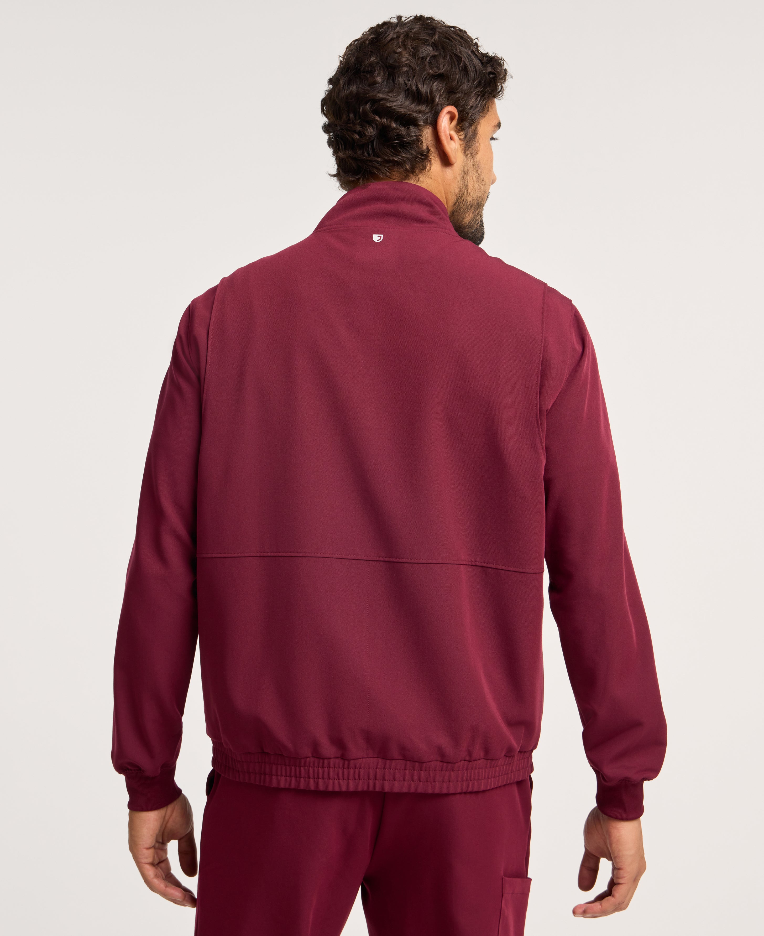 Jaanuu Wolfe 6-Pocket Scrub Jacket in Burgundy, product photo 5 of 6