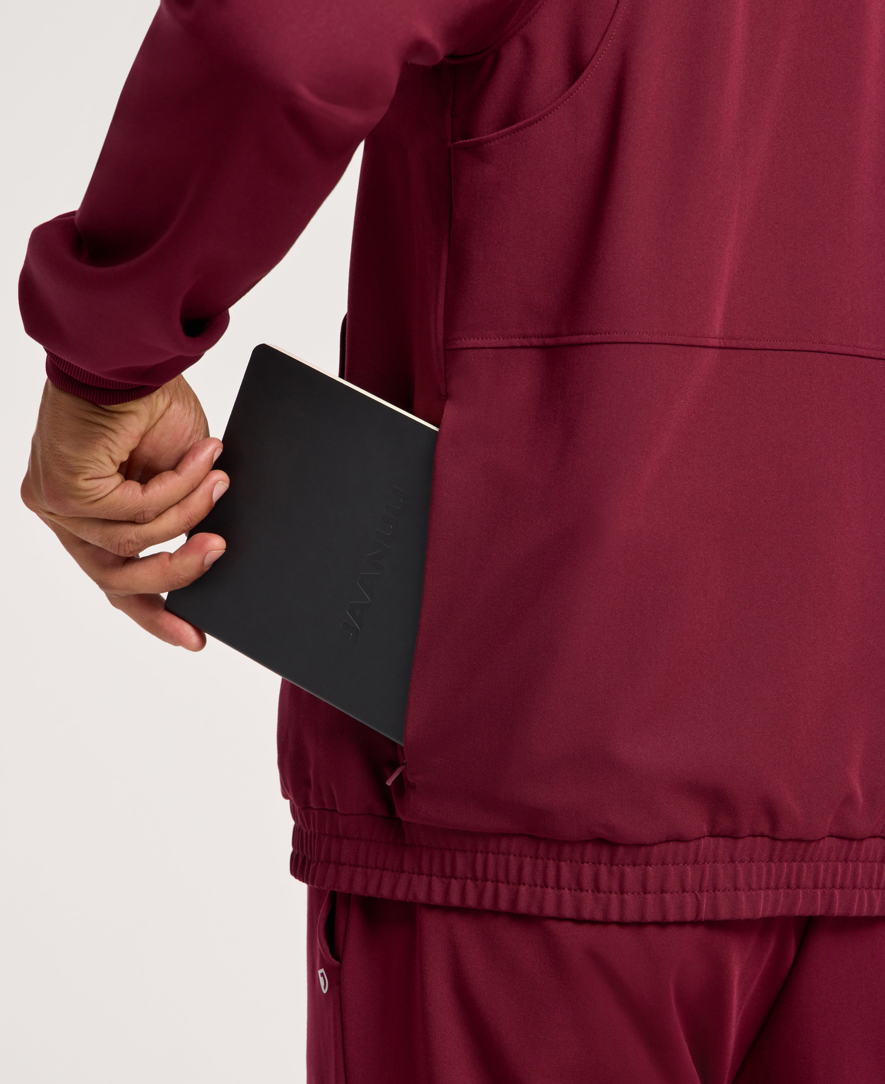 Jaanuu Wolfe 6-Pocket Scrub Jacket in Burgundy, product photo 6 of 6