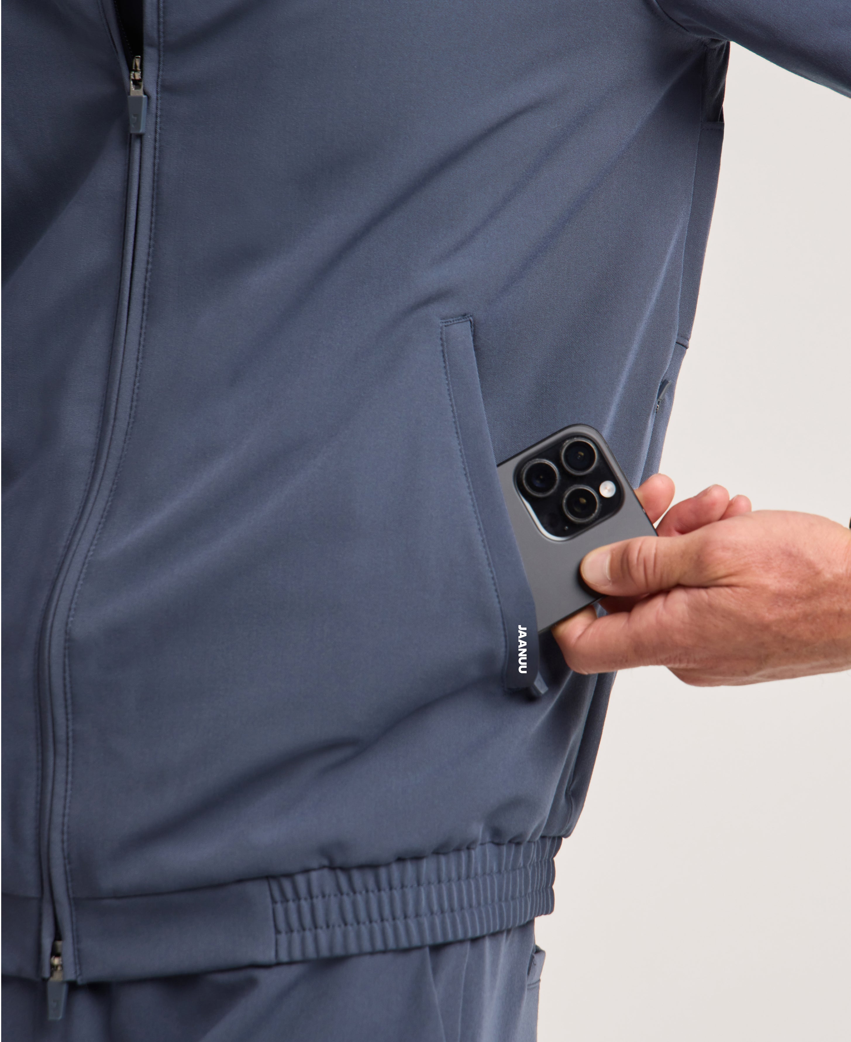 Jaanuu Wolfe 6-Pocket Scrub Jacket in Carbon Gray, product photo 5 of 6