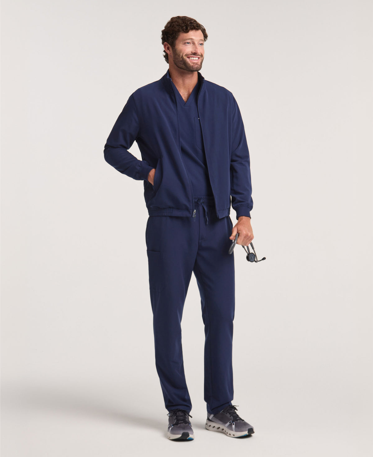 Jaanuu Wolfe 6-Pocket Scrub Jacket in Midnight Navy, product photo 2 of 6