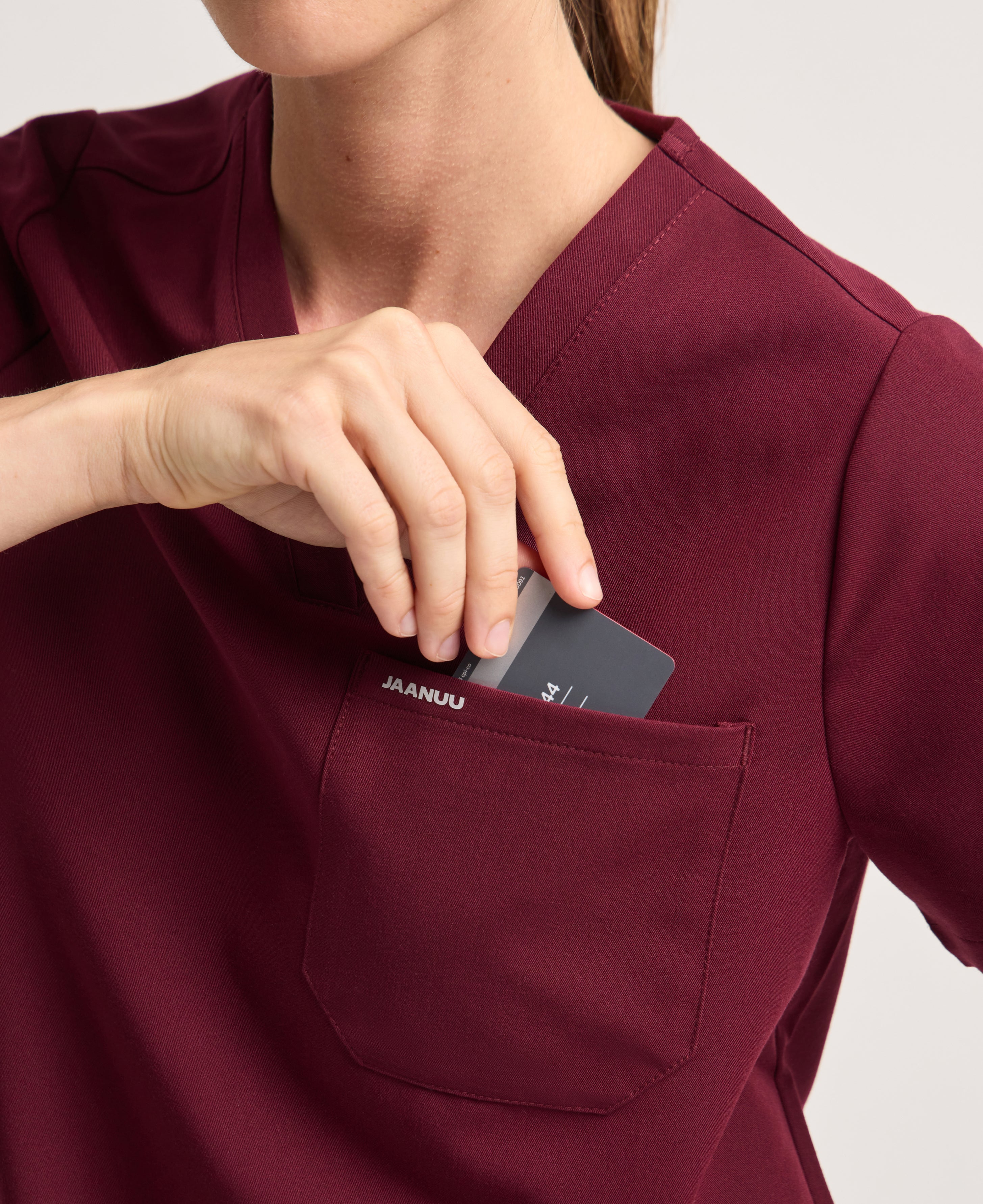 Jaanuu Rhena 1-Pocket Scrub Top in Burgundy, product photo 4 of 6