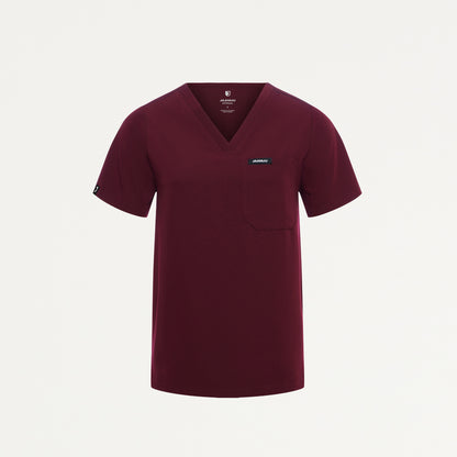 Rhena Essential 1-Pocket Scrub Top - Burgundy