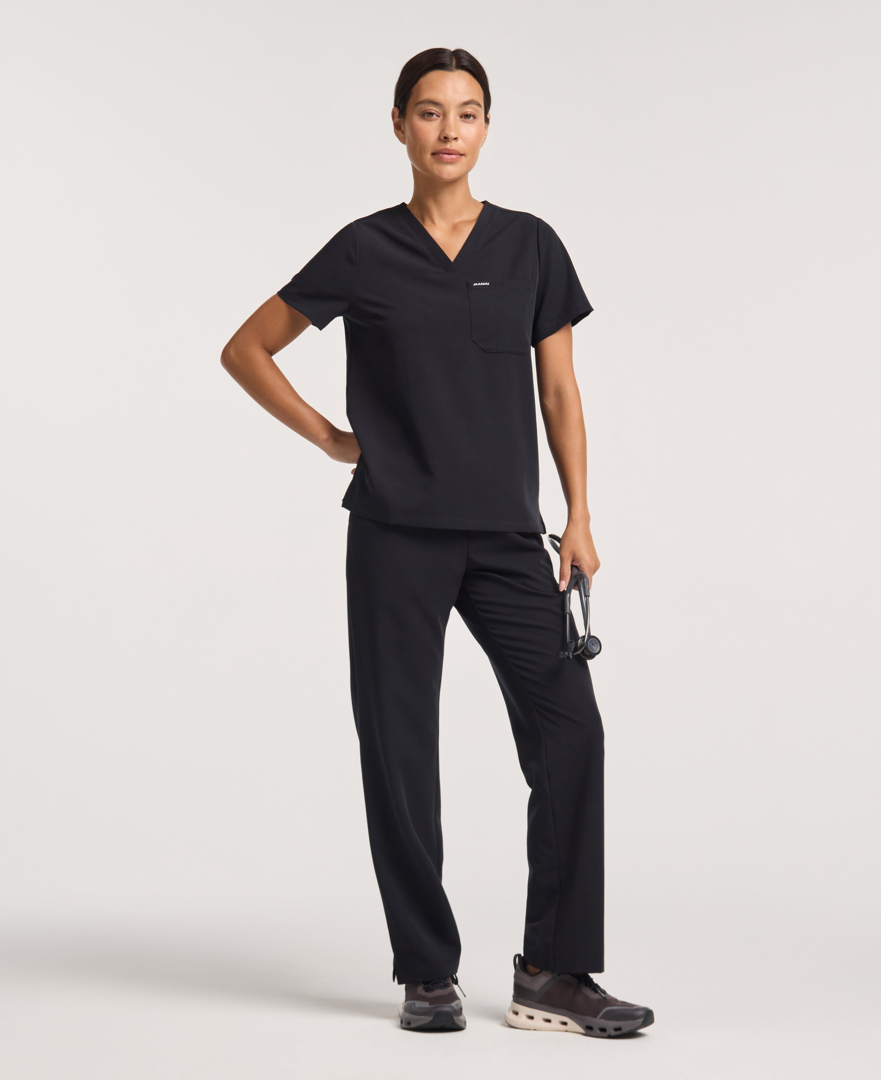Jaanuu Rhena 1-Pocket Scrub Top in Black, product photo 2 of 6