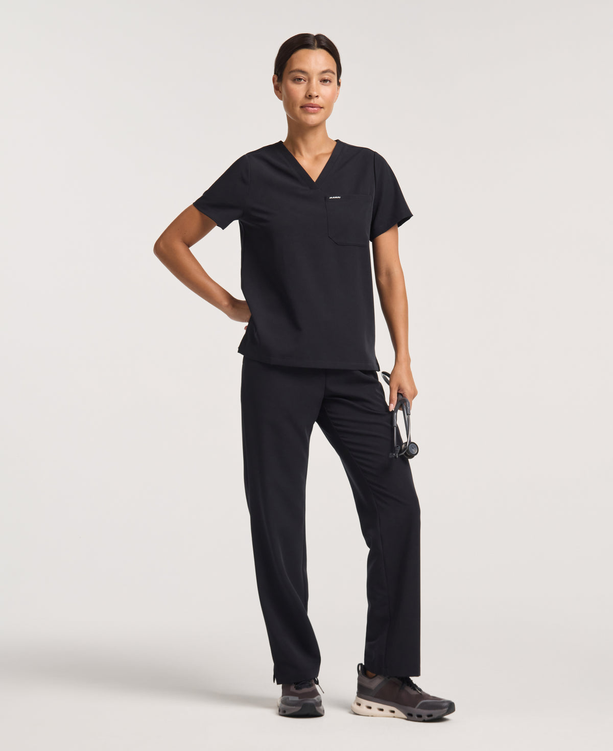 Jaanuu Rhena 1-Pocket Scrub Top in Black, product photo 2 of 6