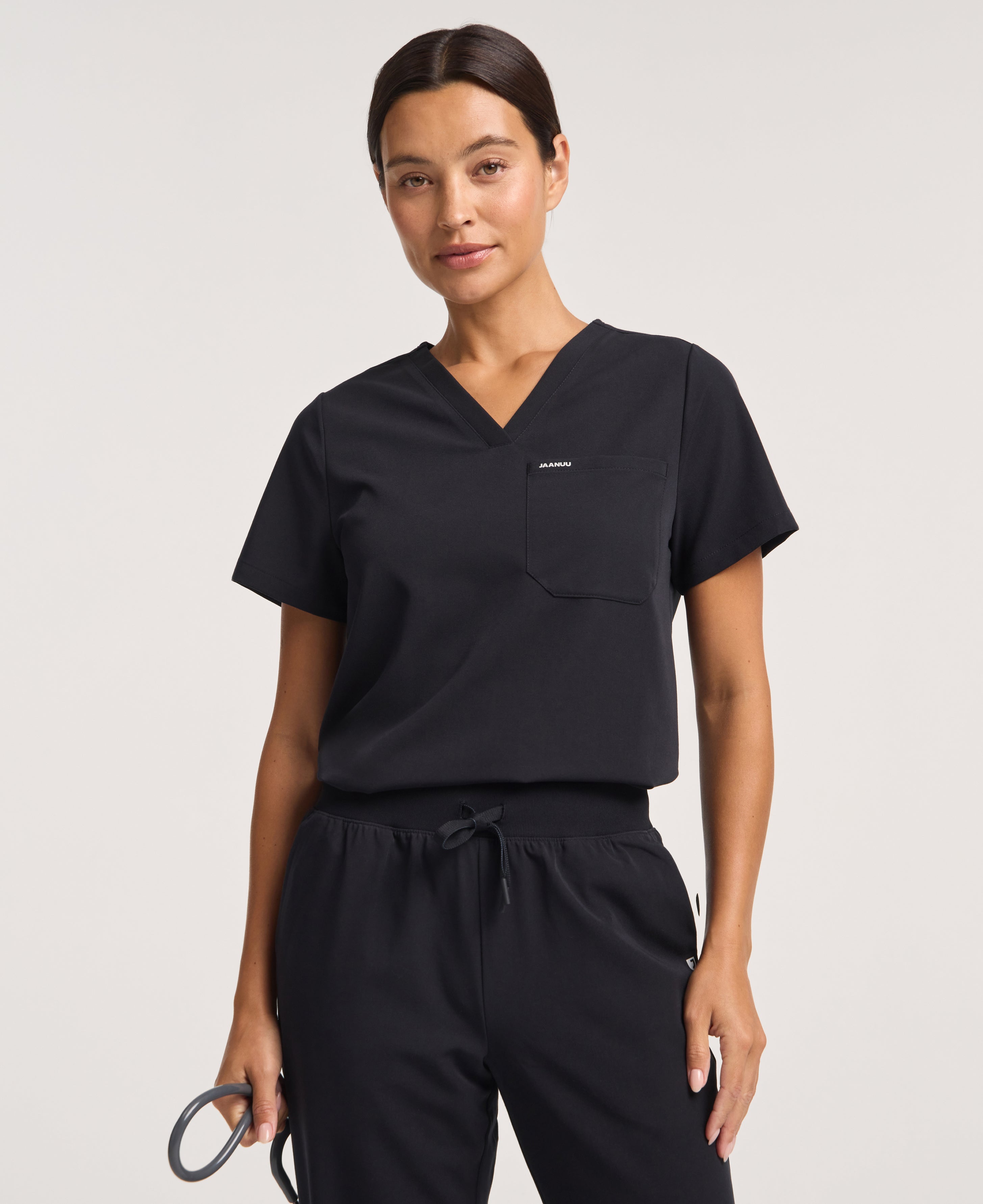 Jaanuu Rhena 1-Pocket Scrub Top in Black, product photo 6 of 6