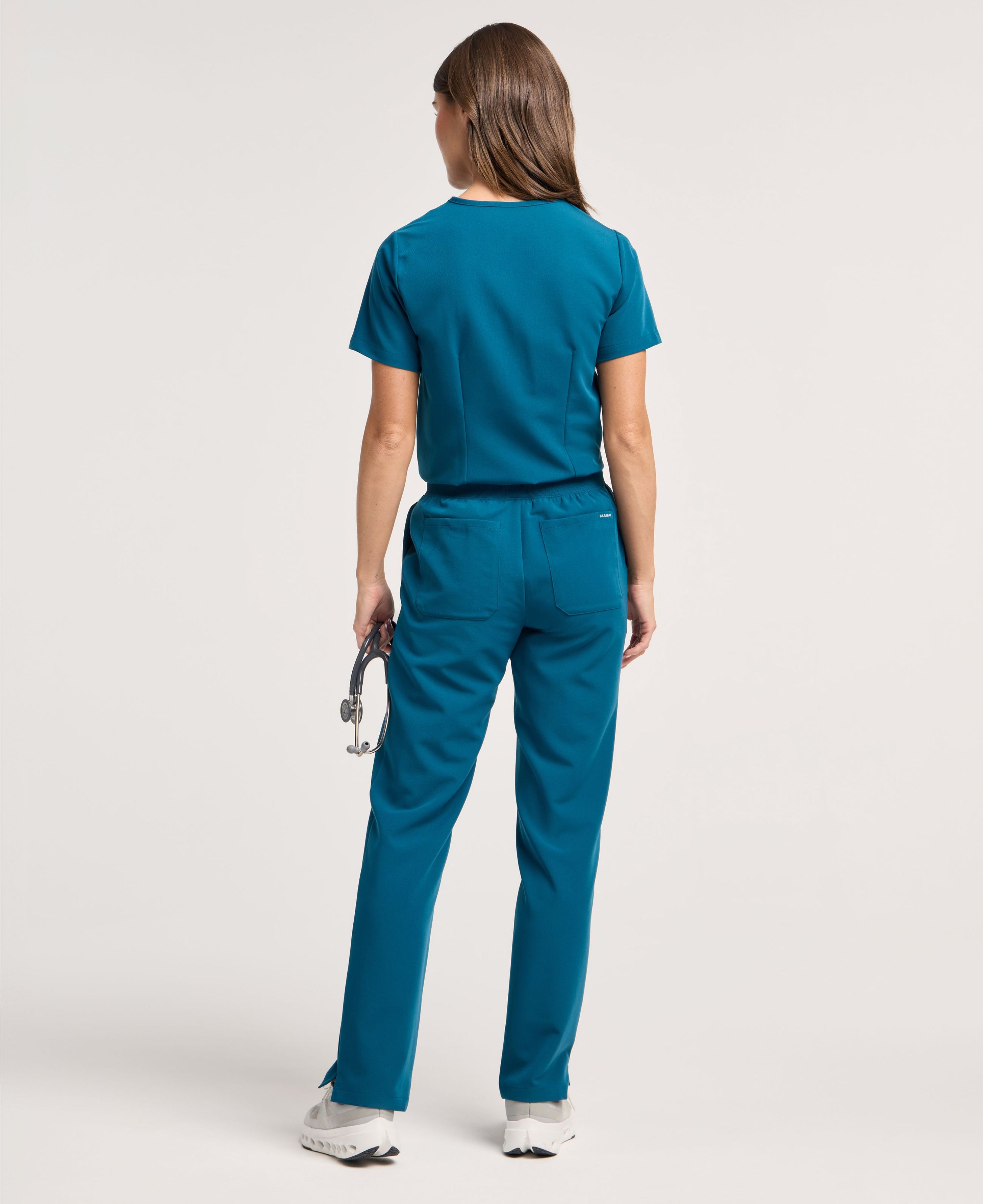 Jaanuu Rhena 1-Pocket Scrub Top in Caribbean Blue, product photo 5 of 6