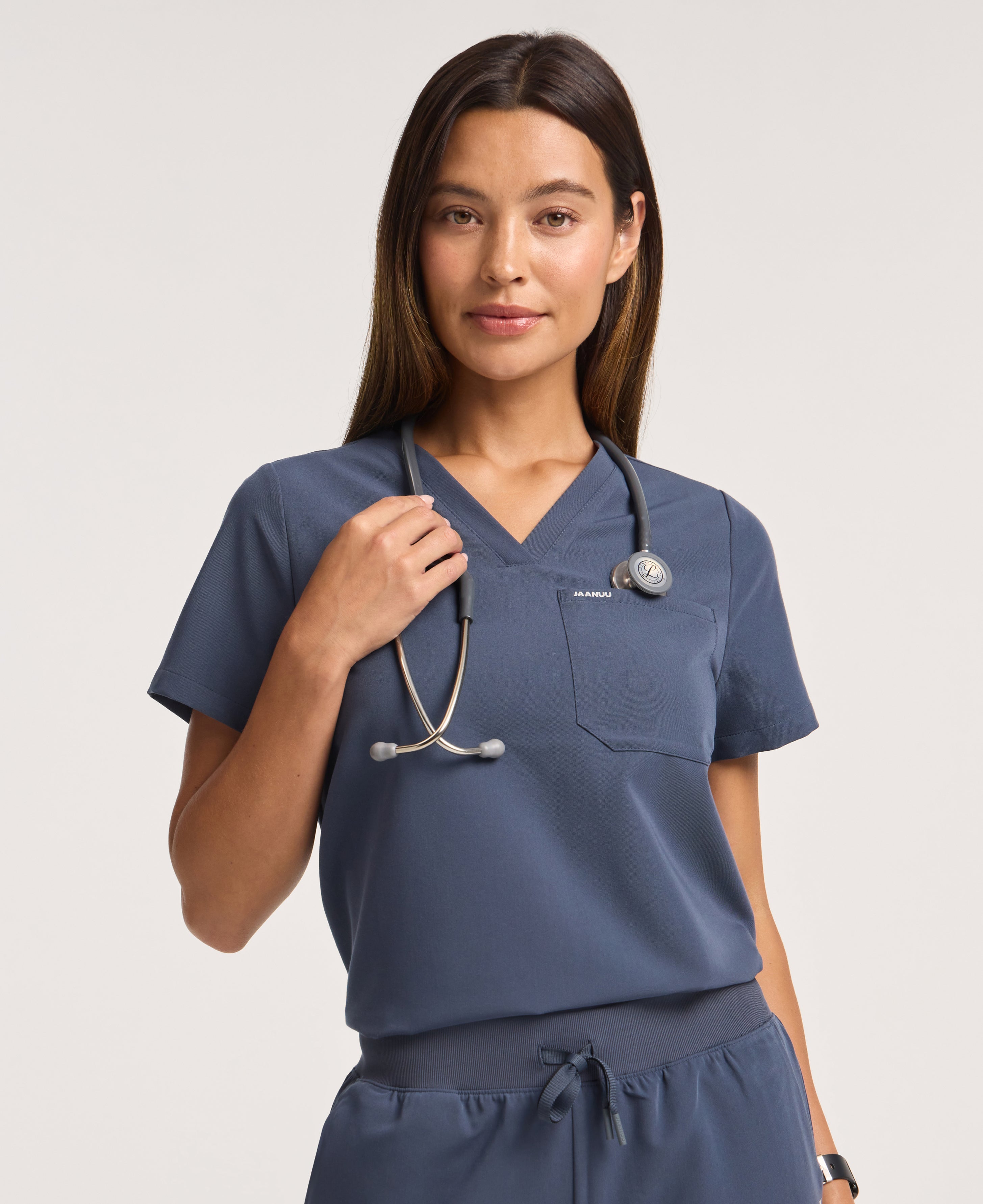 Jaanuu Rhena 1-Pocket Scrub Top in Carbon Gray, product photo 1 of 6