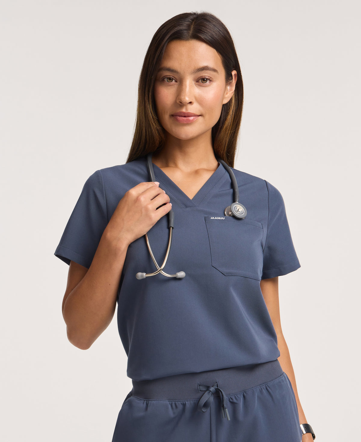 Jaanuu Rhena 1-Pocket Scrub Top in Carbon Gray, product photo 1 of 6