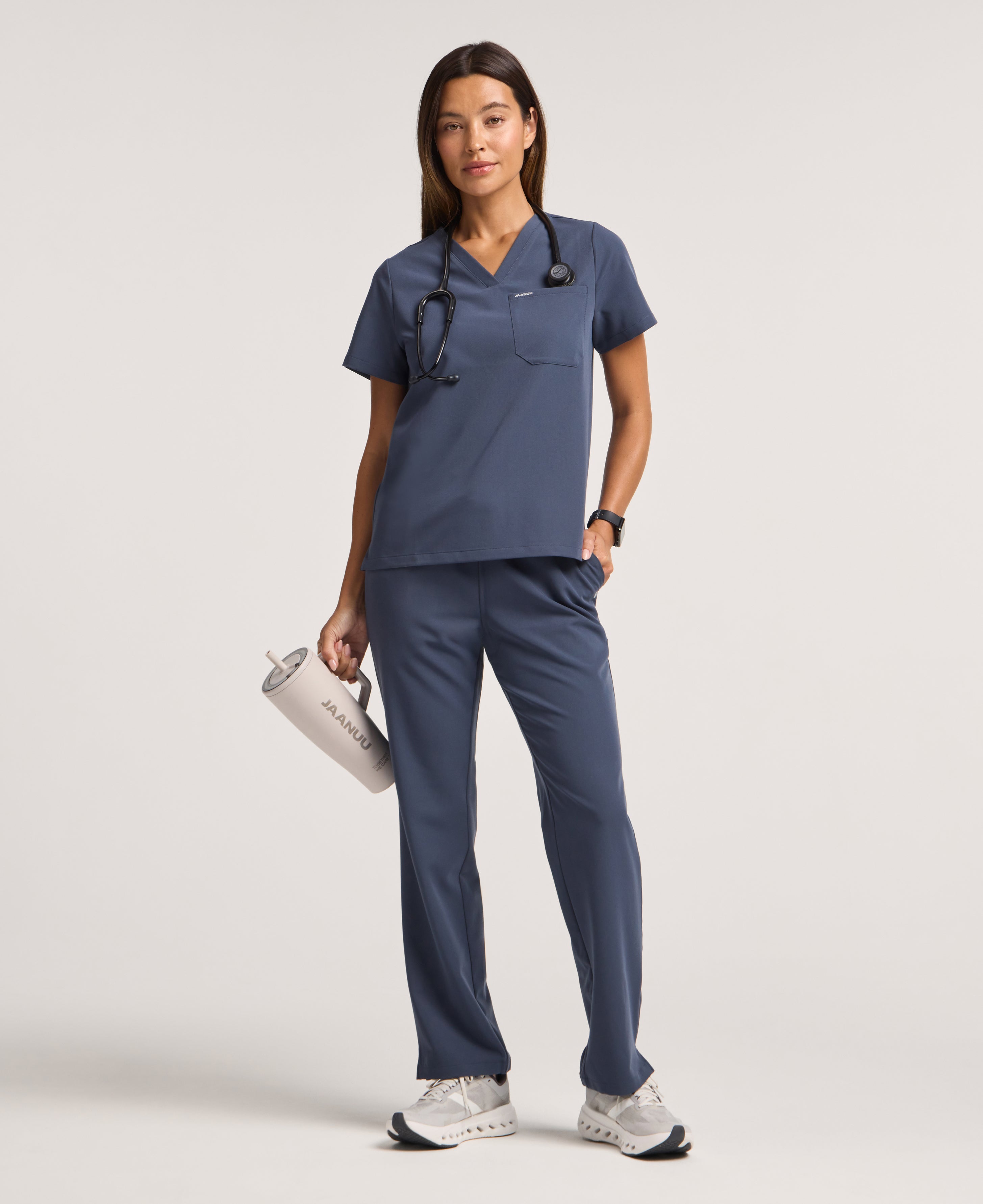 Jaanuu Rhena 1-Pocket Scrub Top in Carbon Gray, product photo 2 of 6