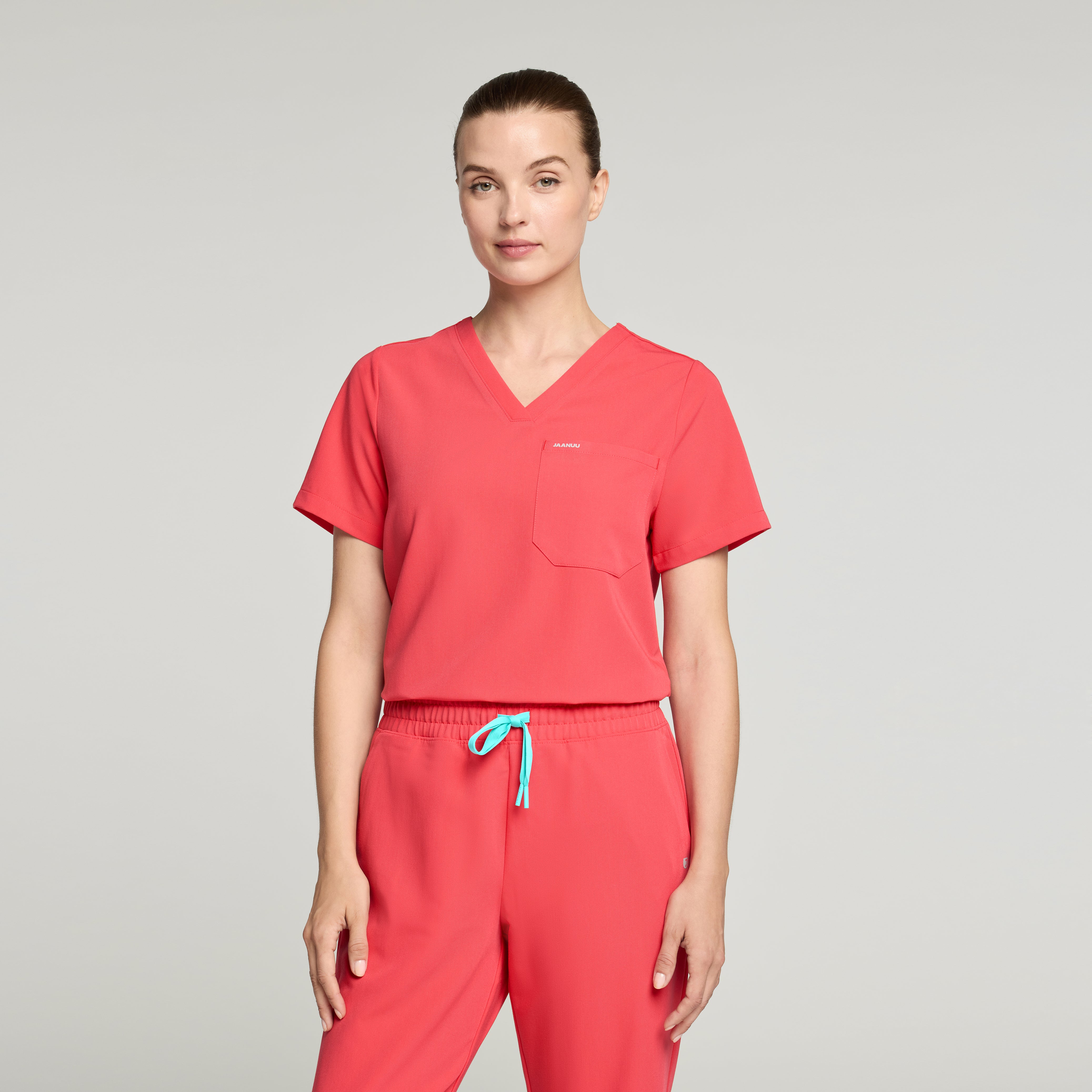 Rhena Essential 1-Pocket Scrub Top - Coral
