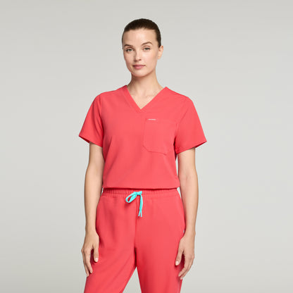Rhena Essential 1-Pocket Scrub Top - Coral