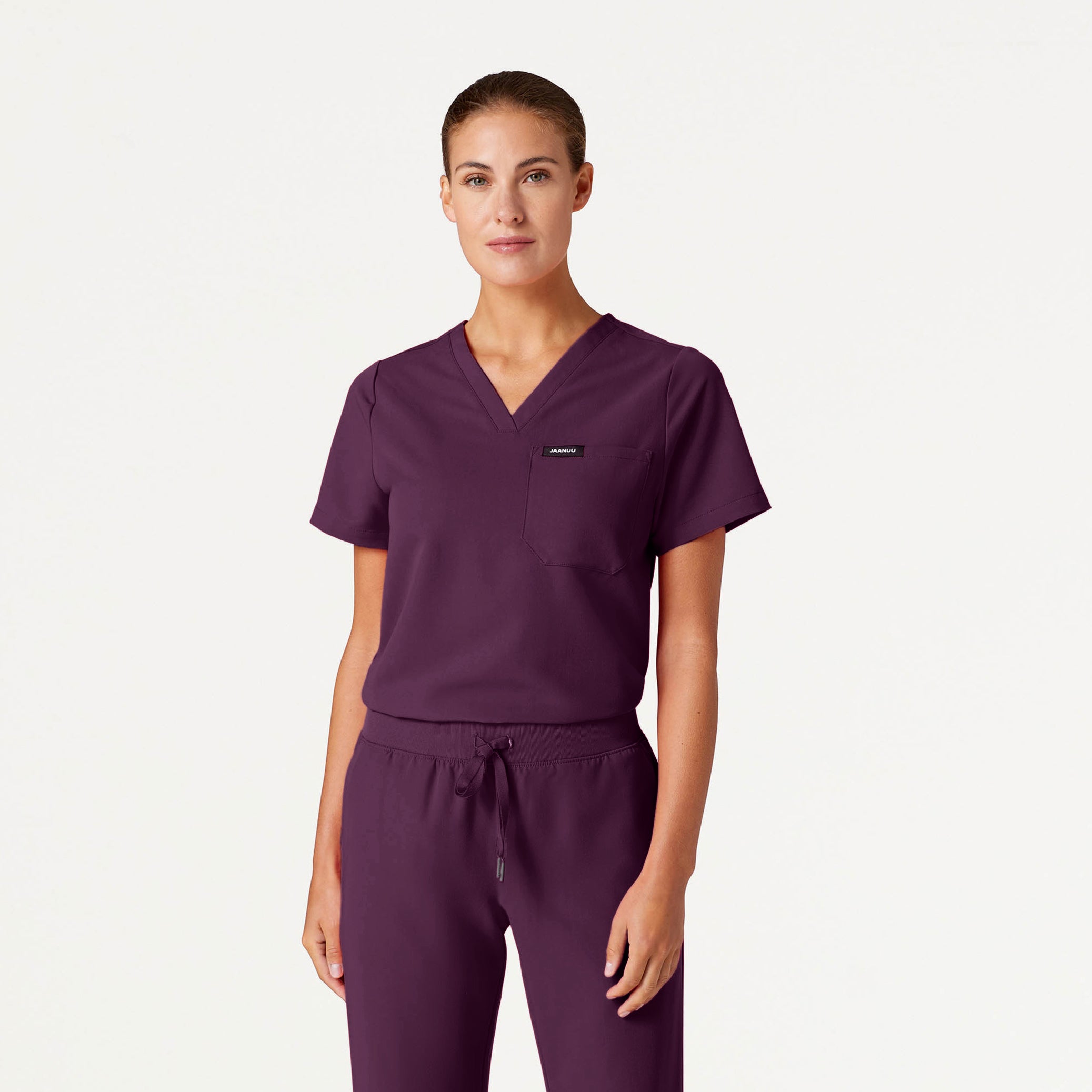 Rhena Essential 1-Pocket Scrub Top - Deep Eggplant
