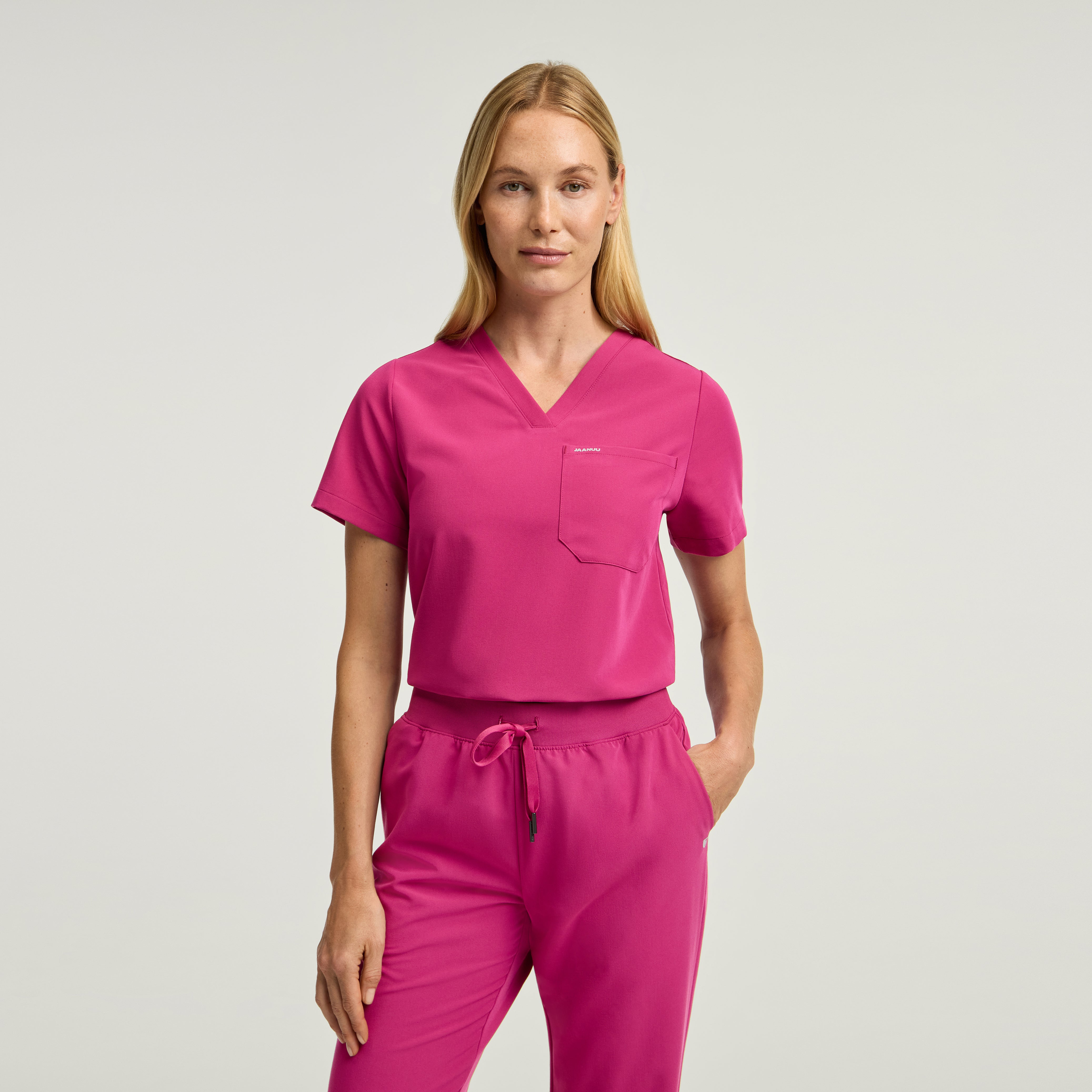 Rhena 1-Pocket Scrub Top - Warrior Pink