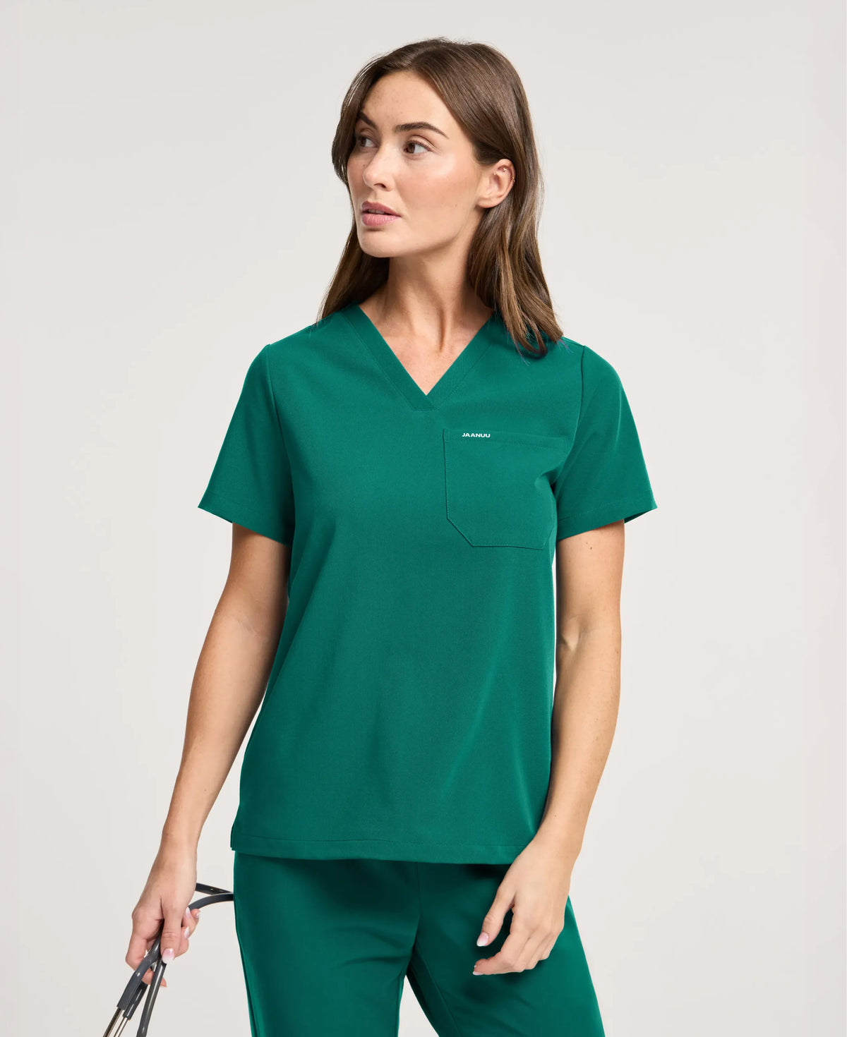 Jaanuu Rhena 1-Pocket Scrub Top in Hunter Green, product photo 1 of 6