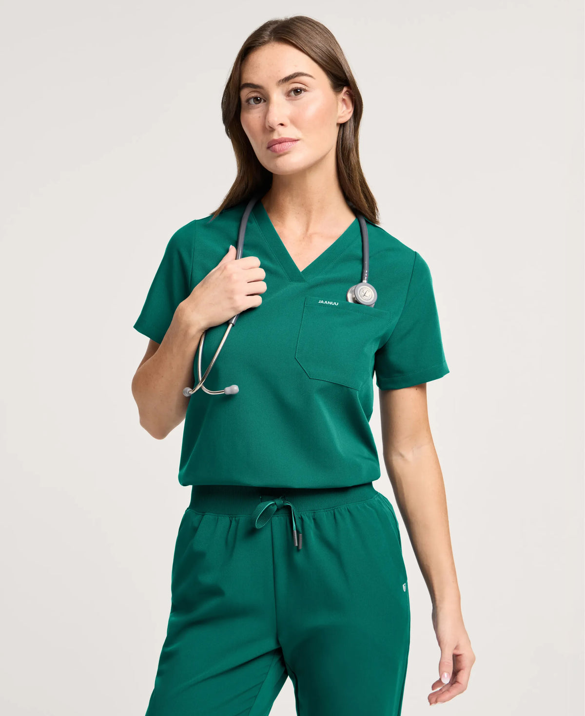 Jaanuu Rhena 1-Pocket Scrub Top in Hunter Green, product photo 3 of 6