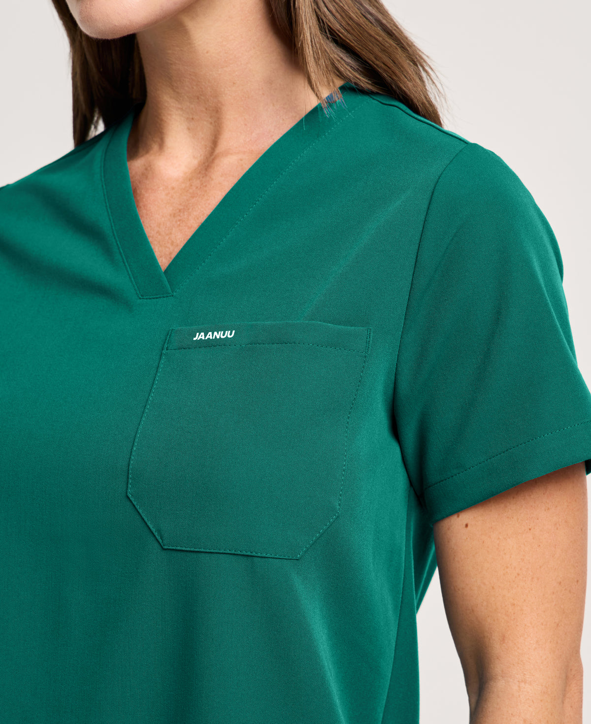 Jaanuu Rhena 1-Pocket Scrub Top in Hunter Green, product photo 4 of 6