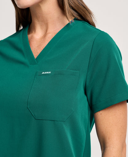 Jaanuu Rhena 1-Pocket Scrub Top in Hunter Green, product photo 4 of 6