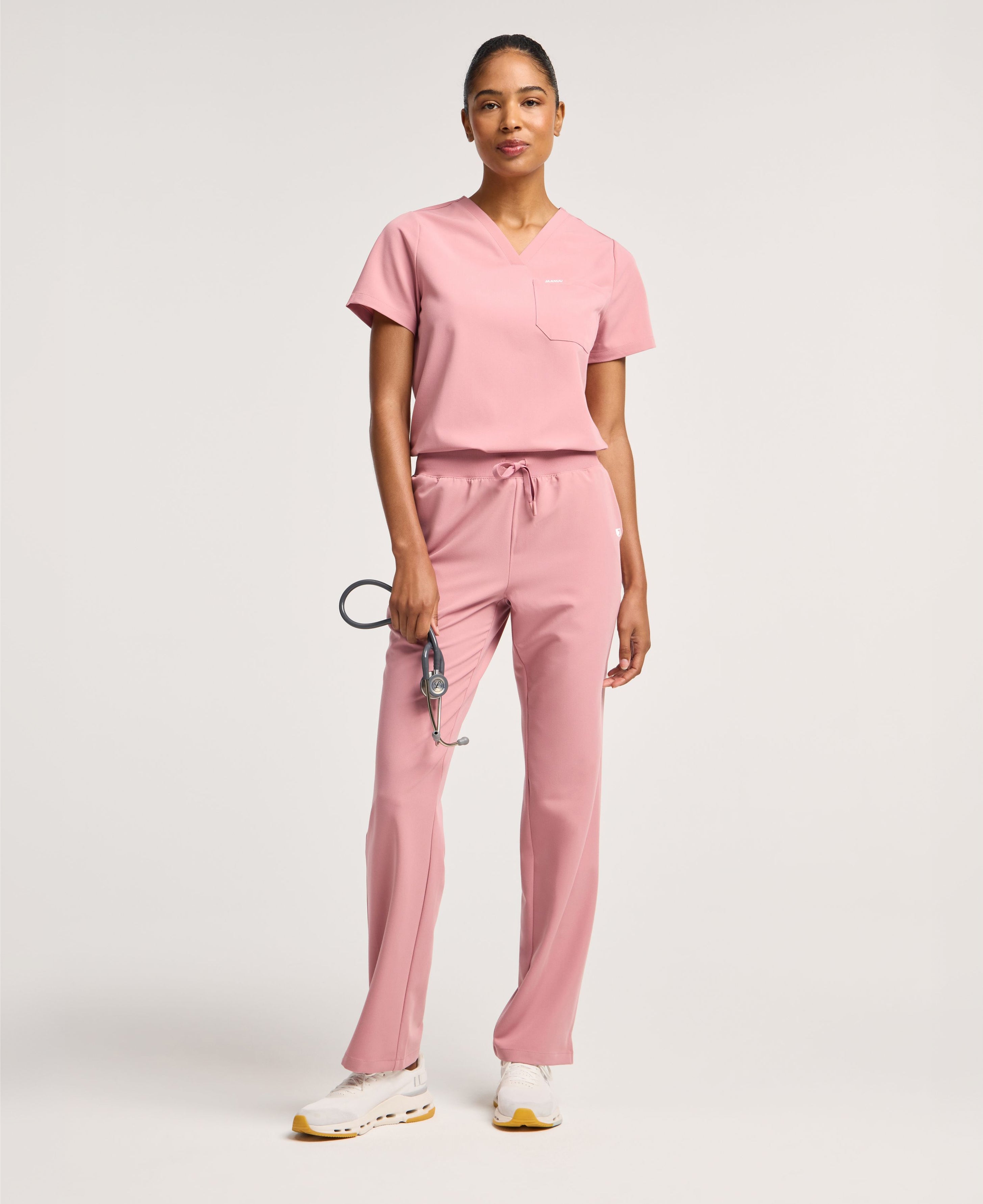 Jaanuu Rhena 1-Pocket Scrub Top in Mauve, product photo 3 of 6
