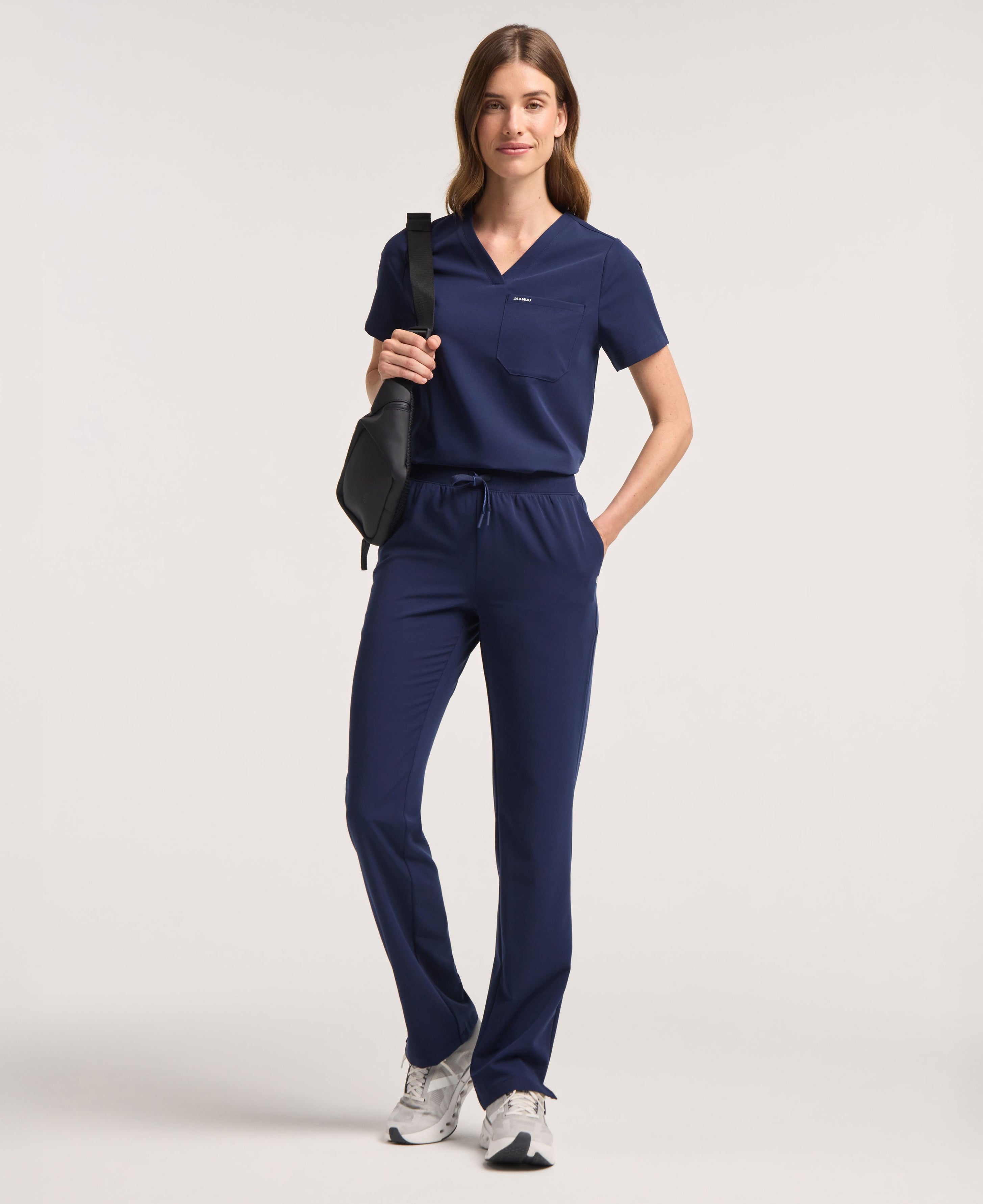 Jaanuu Rhena 1-Pocket Scrub Top in Midnight Navy, product photo 3 of 6