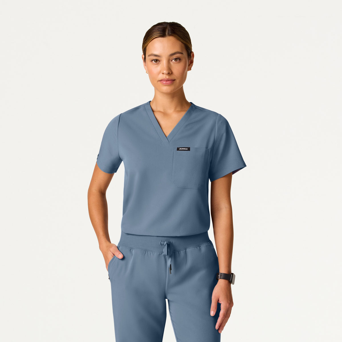 Rhena Essential 1-Pocket Scrub Top - Black