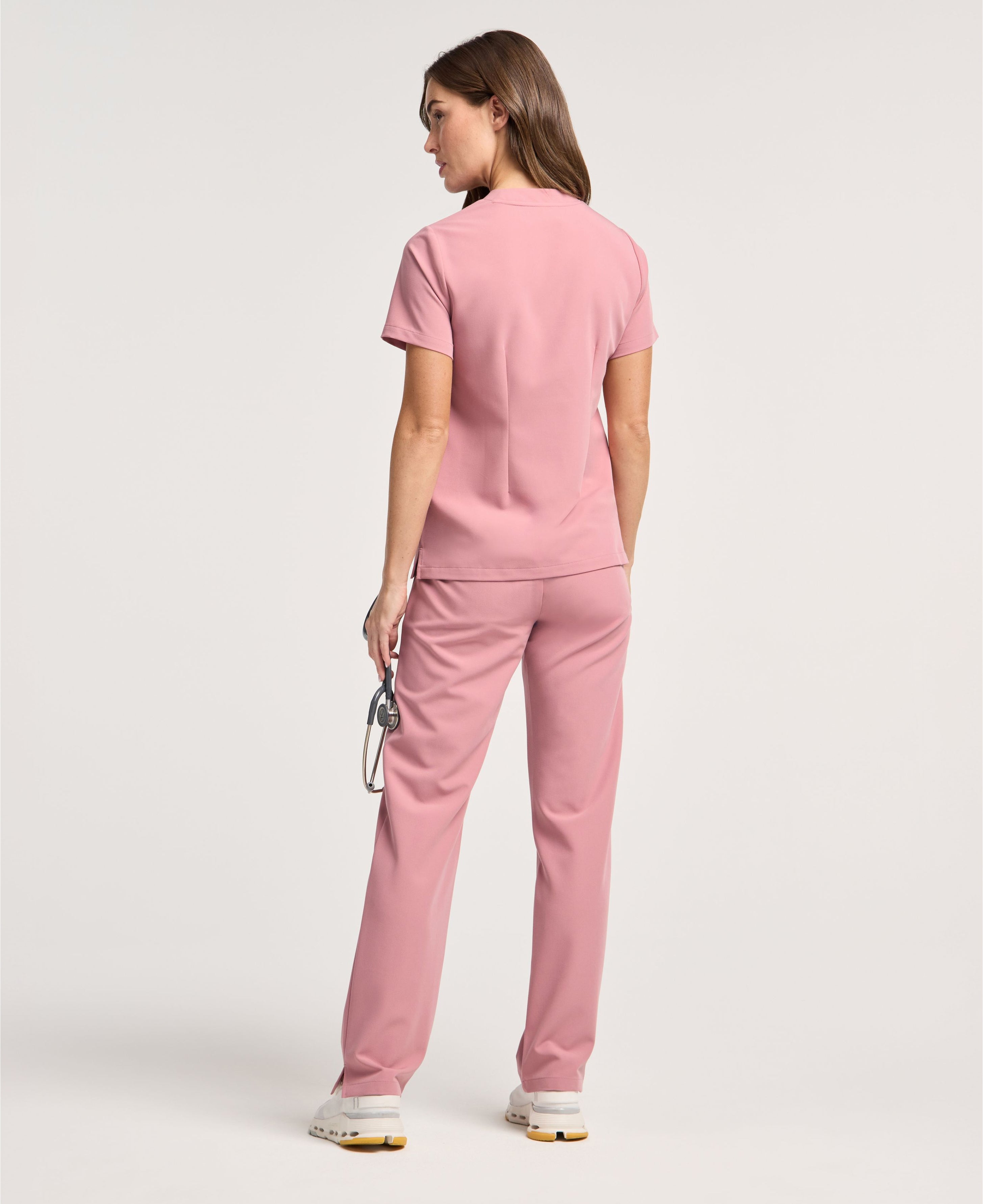 Jaanuu Helia Notched V-Neck Scrub Top in Mauve, product photo 6 of 6