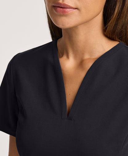 Jaanuu Calix Fit & Flare Scrub Top in Black, product photo 6 of 6