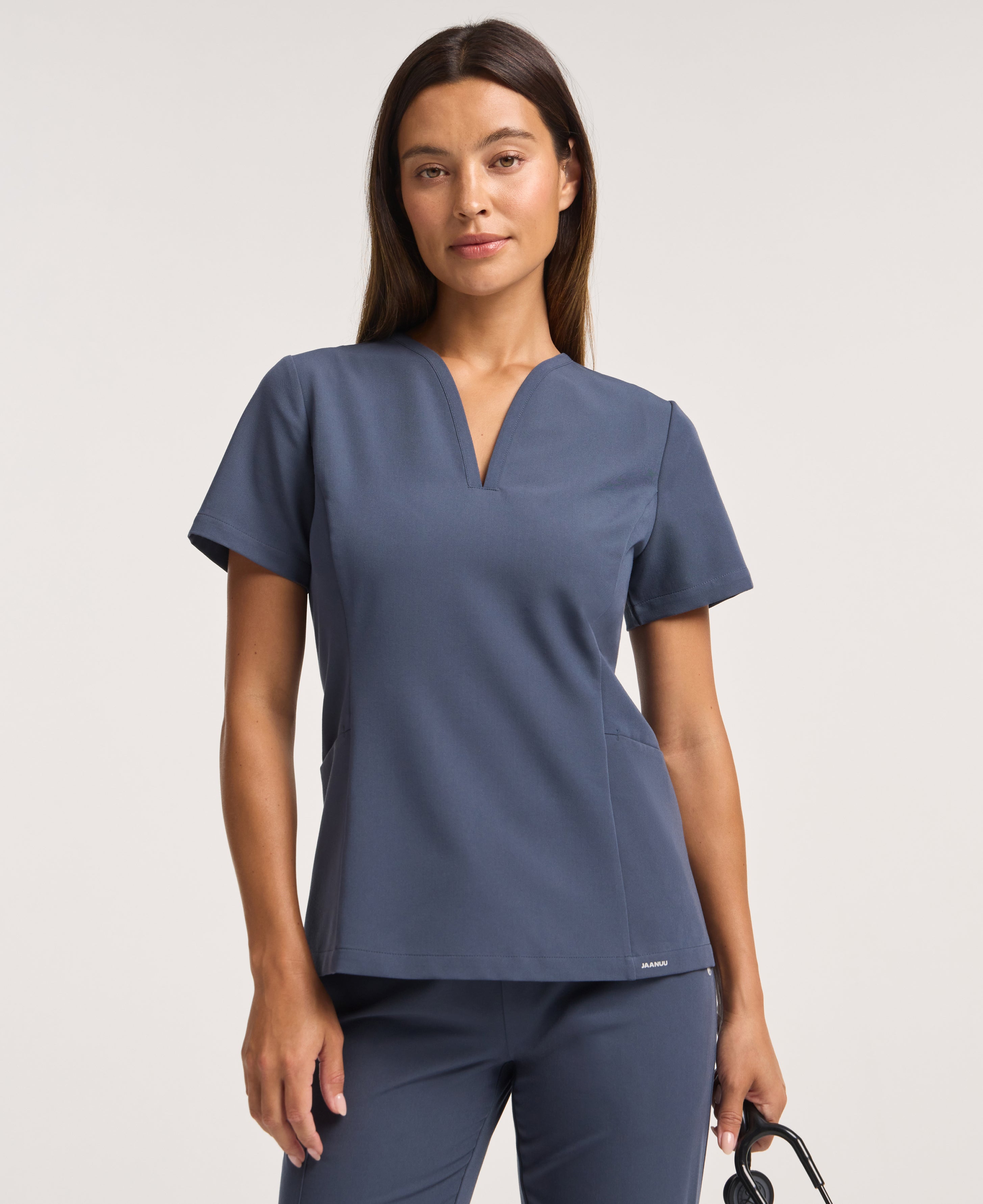 Jaanuu Calix Fit & Flare Scrub Top in Carbon Gray, product photo 2 of 6