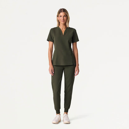 Calix Fit & Flare Scrub Top - Deep Olive