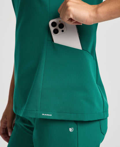 Jaanuu Calix Fit & Flare Scrub Top in Hunter Green, product photo 6 of 6