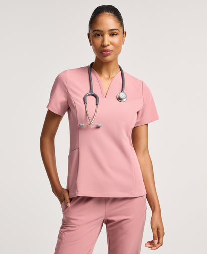 Jaanuu Calix Fit & Flare Scrub Top in Mauve, product photo 4 of 6