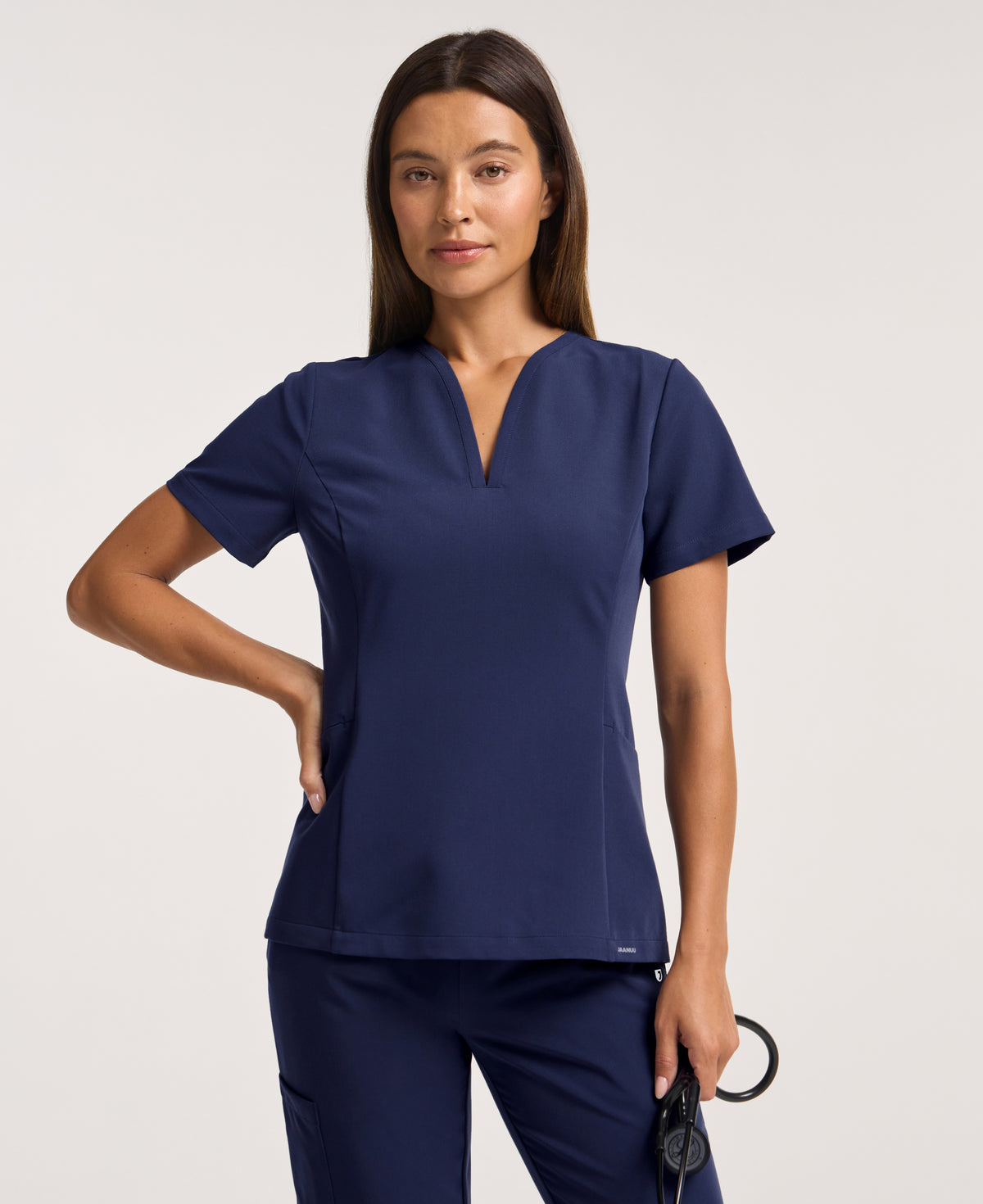 Jaanuu Calix Fit & Flare Scrub Top in Midnight Navy, product photo 4 of 6