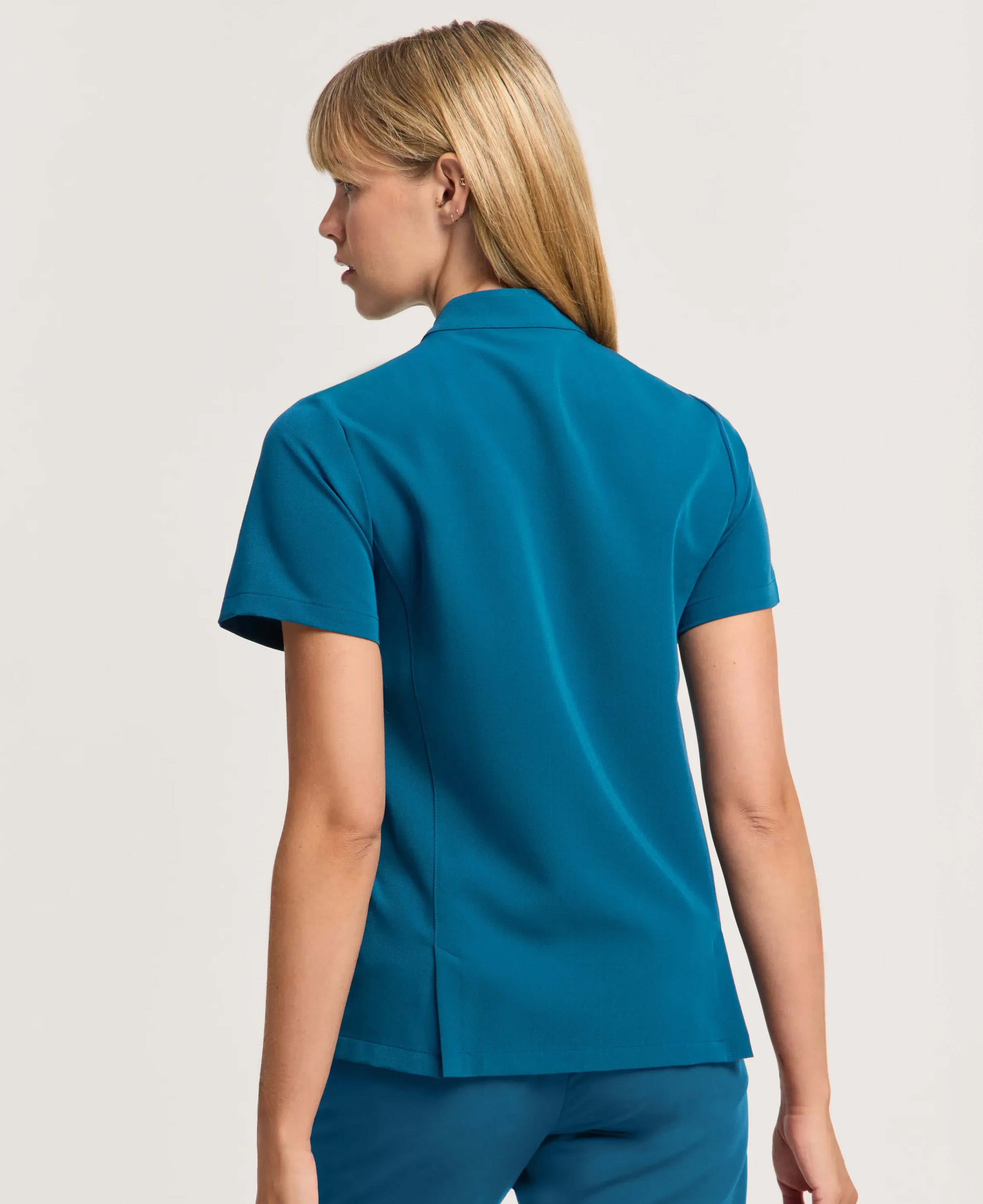 Jaanuu Savi Stand-Collar Scrub Top in Caribbean Blue, product photo 6 of 6