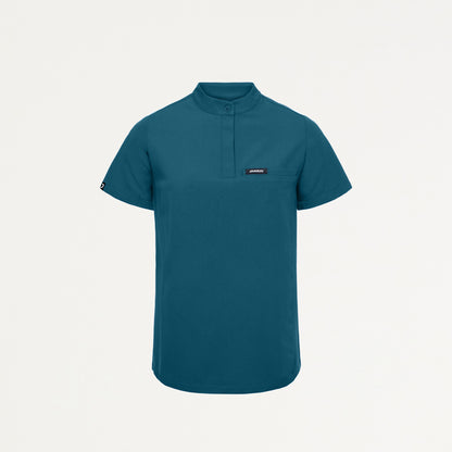 Savi Tuck-In Stand-Collar Scrub Top - Caribbean Blue