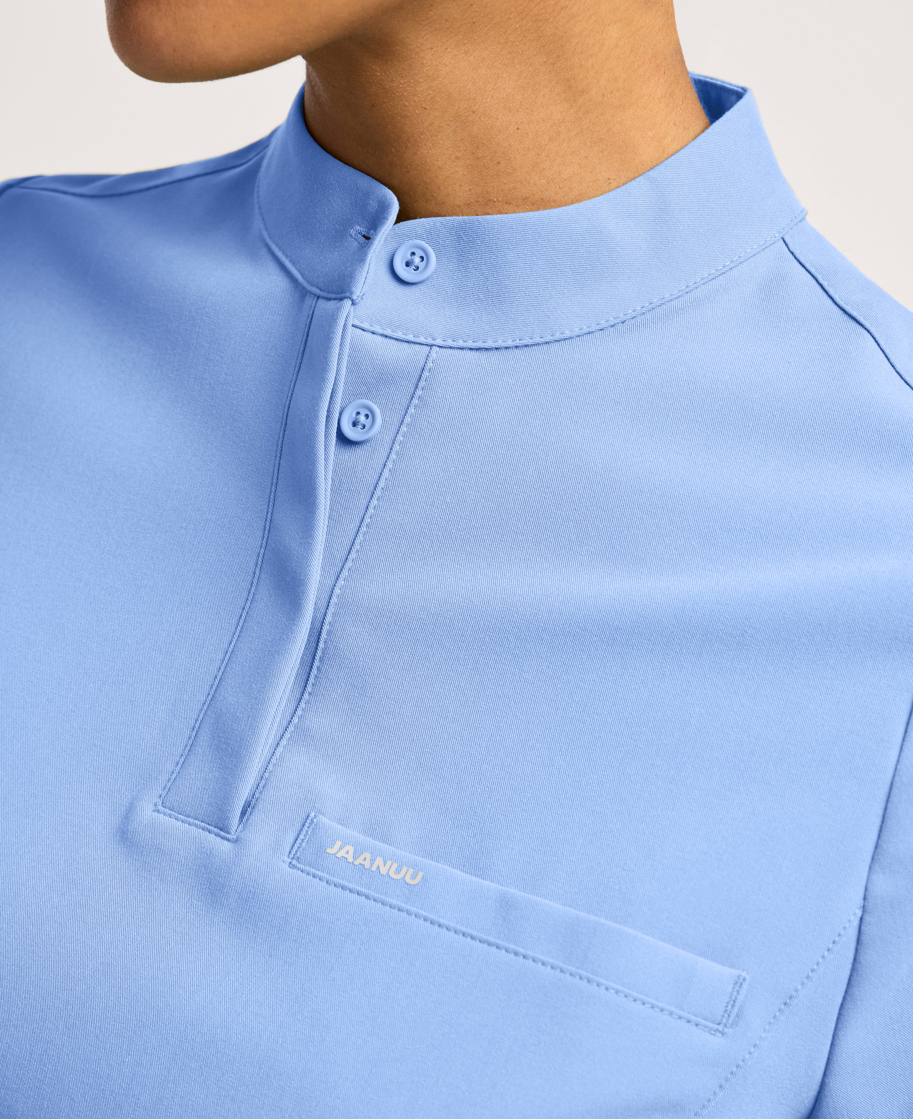 Jaanuu Savi Stand-Collar Scrub Top in Ceil Blue, product photo 3 of 6