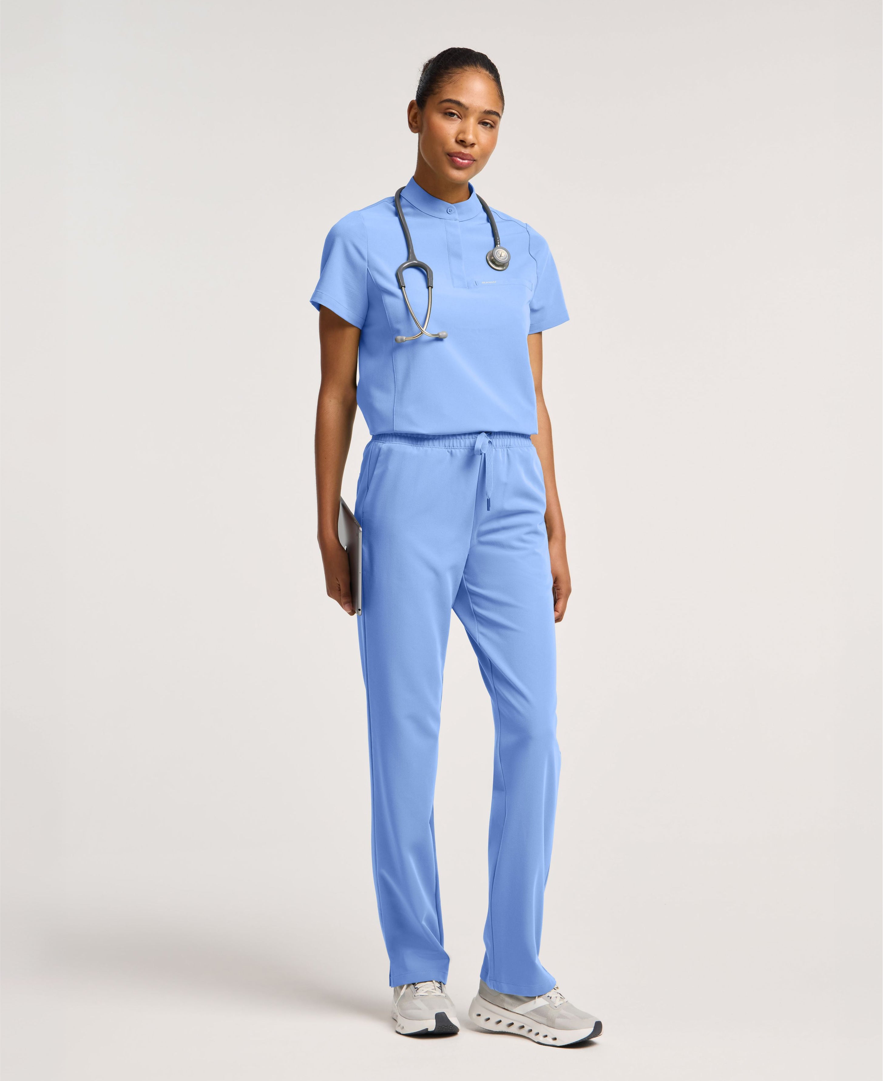 Jaanuu Savi Stand-Collar Scrub Top in Ceil Blue, product photo 4 of 6