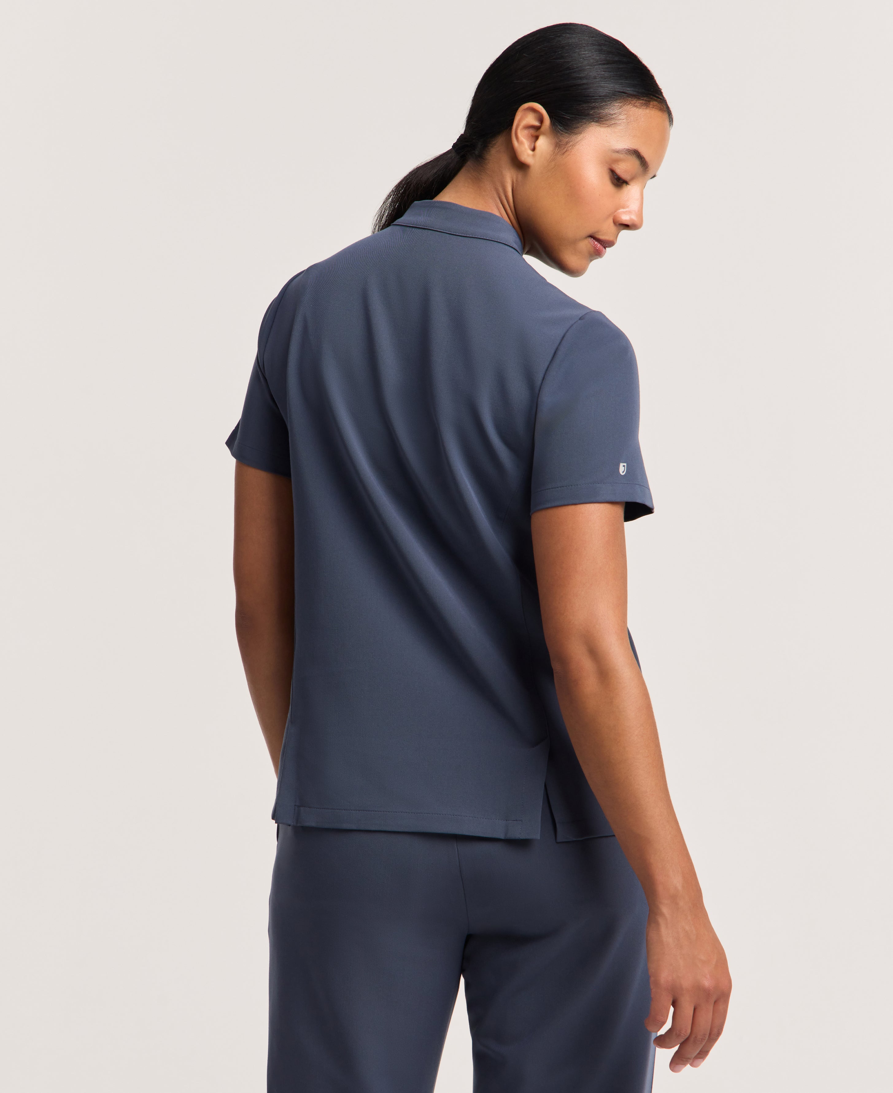 Jaanuu Savi Stand-Collar Scrub Top in Carbon Gray, product photo 5 of 6