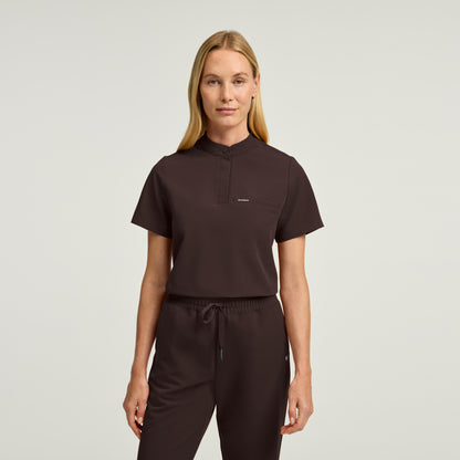 Savi Stand-Collar Scrub Top - Espresso