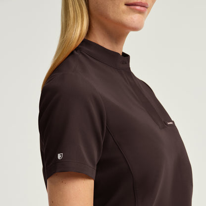 Savi Stand-Collar Scrub Top - Espresso