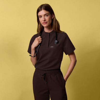 Savi Stand-Collar Scrub Top - Espresso