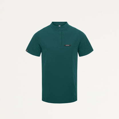 Savi Tuck-In Stand-Collar Scrub Top - Midnight Green