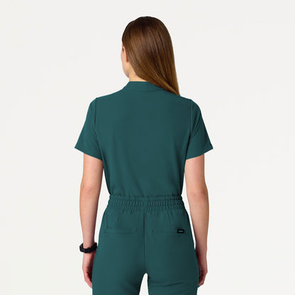 Savi Tuck-In Stand-Collar Scrub Top - Midnight Green