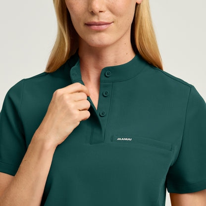Savi Stand-Collar Scrub Top - Midnight Green