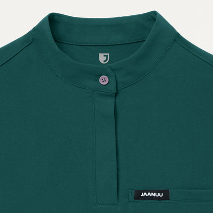 Savi Tuck-In Stand-Collar Scrub Top - Midnight Green