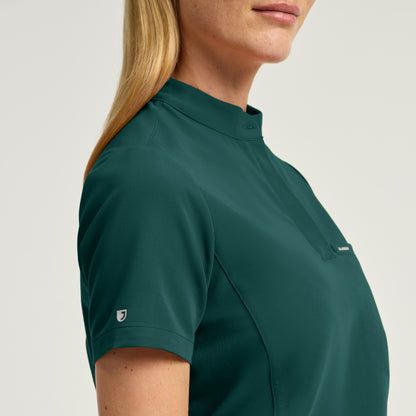 Savi Stand-Collar Scrub Top - Midnight Green