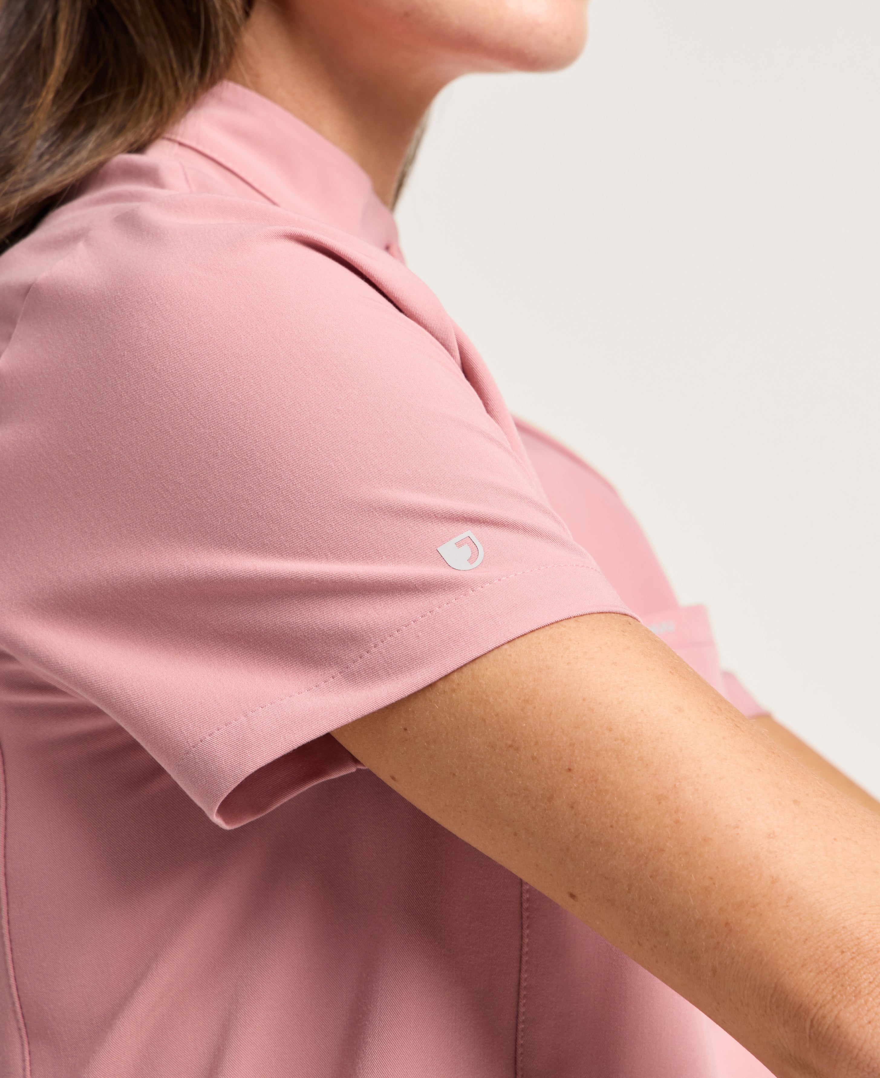 Jaanuu Savi Stand-Collar Scrub Top in Mauve, product photo 5 of 6