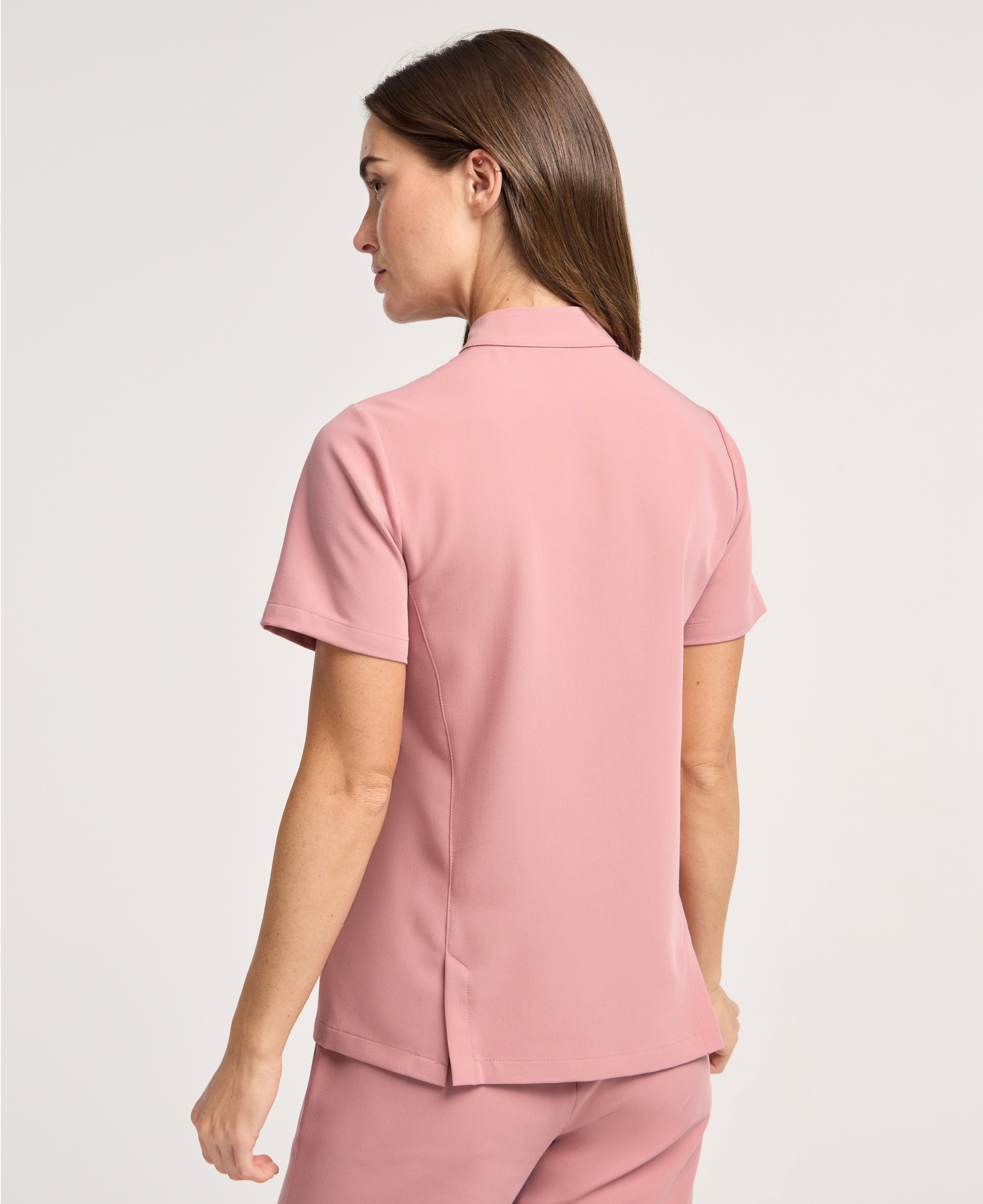Jaanuu Savi Stand-Collar Scrub Top in Mauve, product photo 6 of 6