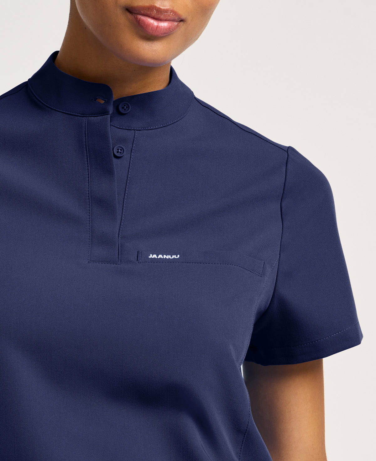 Jaanuu Savi Stand-Collar Scrub Top in Midnight Navy, product photo 1 of 6