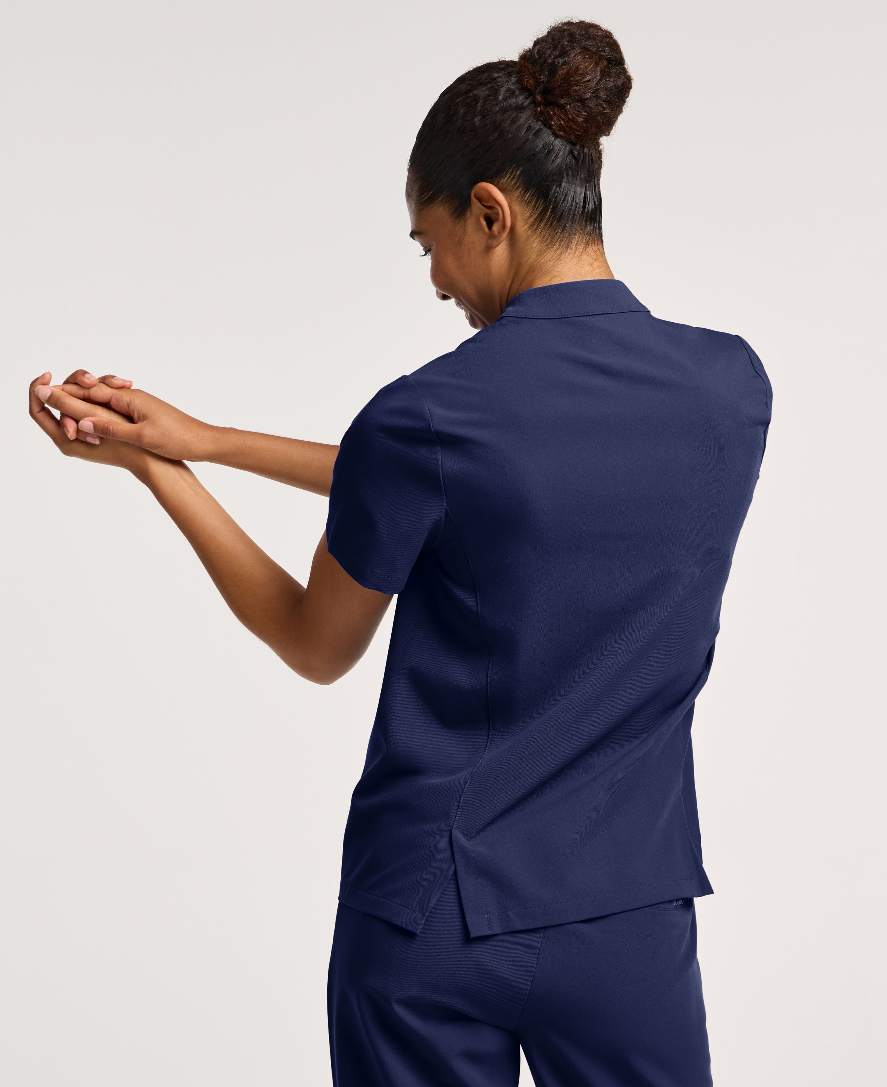 Jaanuu Savi Stand-Collar Scrub Top in Midnight Navy, product photo 3 of 6